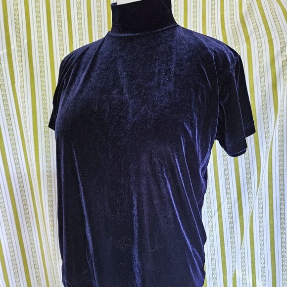 Size L Vintage 1990s Principles Blue Velour Top - Picture 2 of 5